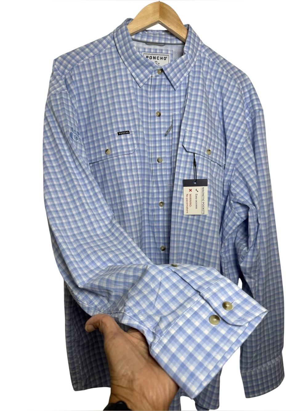 NWT Poncho Mens XXL Blue Plaid Fishing Shirt Long Sleeve Vented Stretch Outdoors - Picture 6 of 11